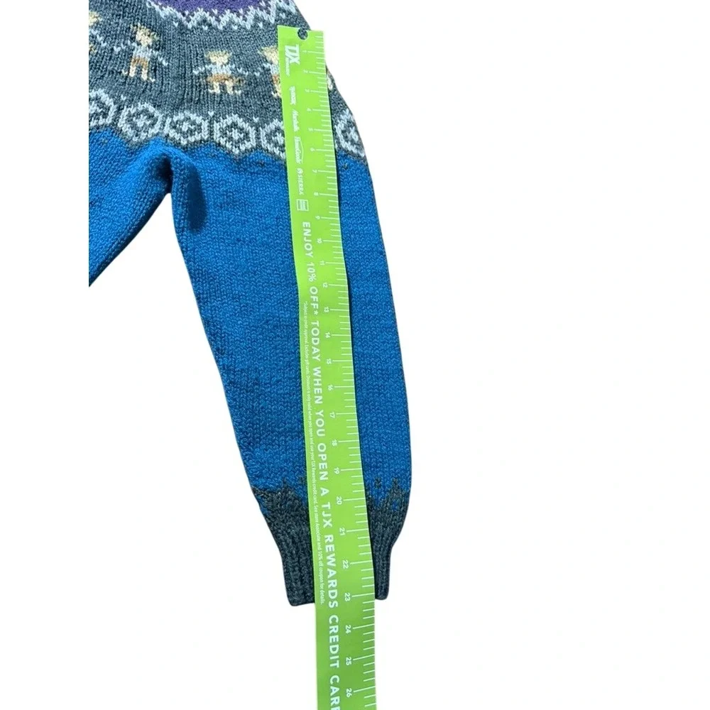 The Alpaca Connection Handmade Peru Wool Fair Isle People Sweater Blue L